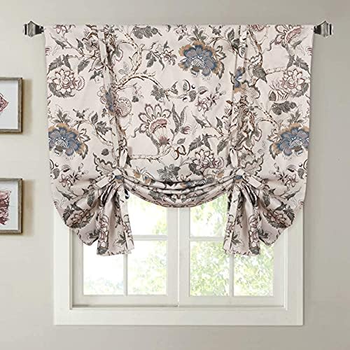 H.VERSAILTEX Thermal Insulated Blackout Curtain Adjustable Tie Up Shade Rod Pocket Panel for Small Window-42 Wide by 63" Long-Vintage Floral Pattern in Sage and Brown