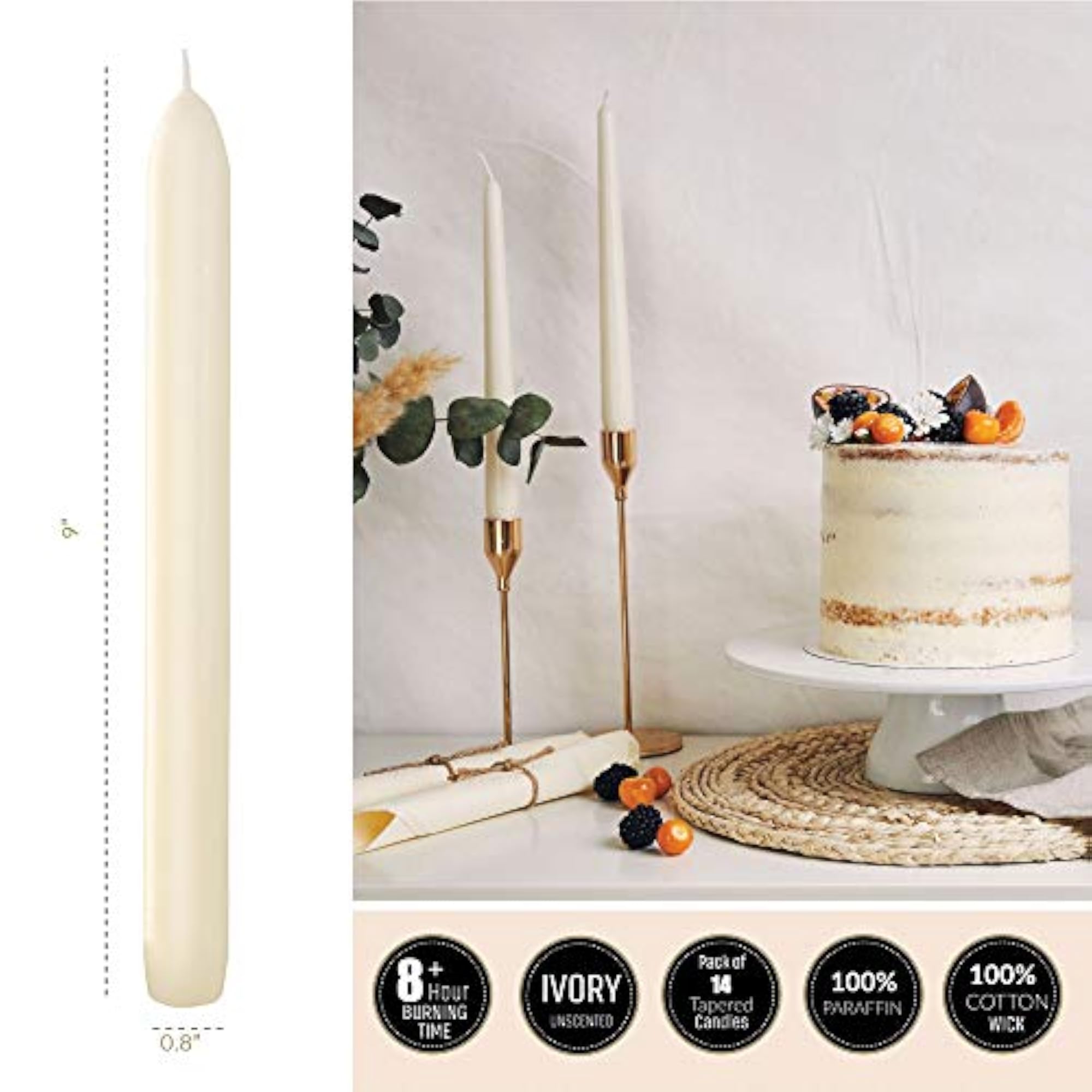 SPAAS Ivory Taper Candles - 14 Pack