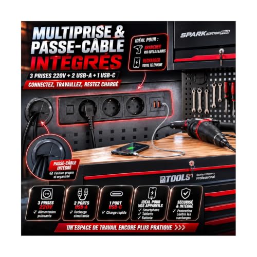 BM TOOLS Etabli Servante d'Atelier Garage Spark Edition Pro, 13 Tiroirs, 471 PCS, 2 étagères Verrouillable, Chariot Outillés – vue 8