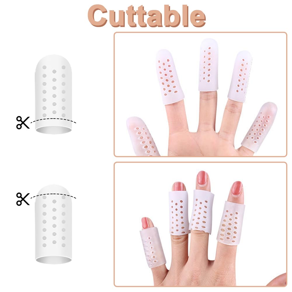 Rairsky 16 Pièces Protege Doigt Respirants en Gel Silicone, Doigtier Silicone pour Doigt, Protège Doigts en Gel avec Trous D'aération, Protege Doigts pour L'eczéma, L'arthrite et les Mains Crevassées