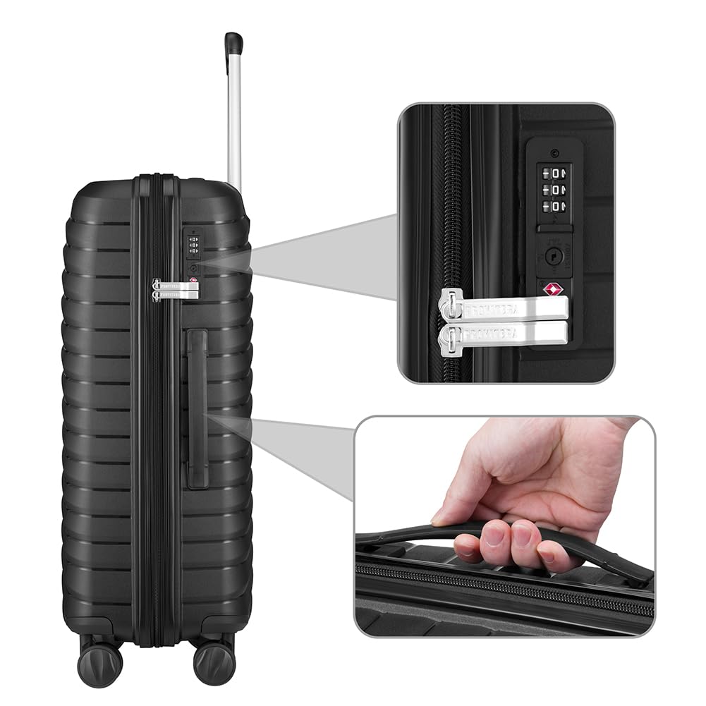 Set 4 Valigie Rigide con Beauty Case in Polipropilene Ultra Resistente agli Urti, Trolley Manico Telescopico e Ruote Easy Roll, Serratura Codice Rinforzata e Design Moderno (Nero)