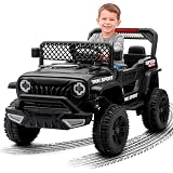 Raganet Jeep Eléctrico Infantil TRX4 Sport 4x4 con Control Remoto, Función Mecedora, Luces LED, Reproductor USB y 2 Asientos (Negro)