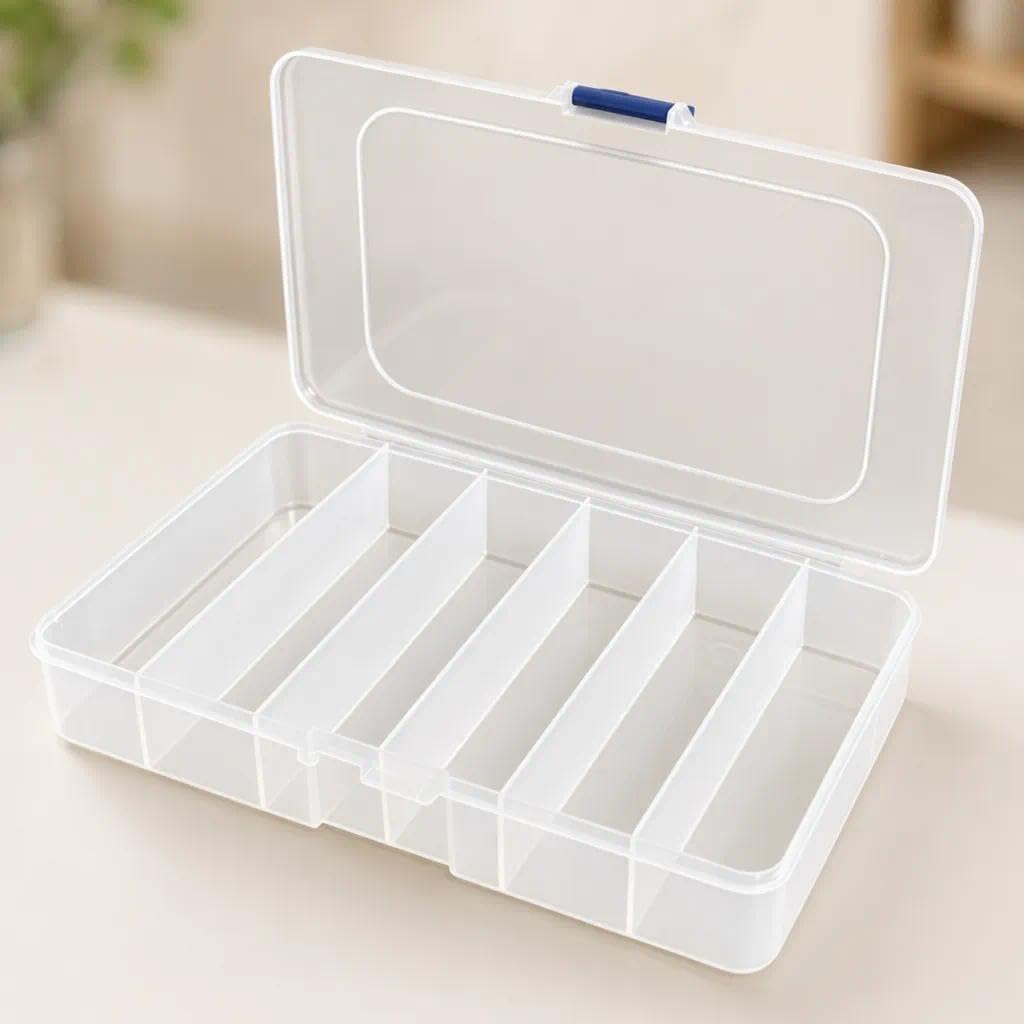 6-compartment Makeup Countertop Organizer Box with Lid, Portable Cosmetic Storage Case