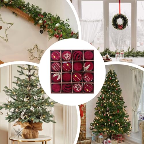 Boules de Noël 16 pièces à suspendre avec effet flocké anti-reflet