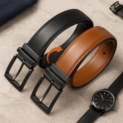 Image of DOOPAI Reversible Leather Belt for Men 1.25 inch - Dual Sided Dress and Casual Belt, Trim to Fit, 2 Styles in One Belt