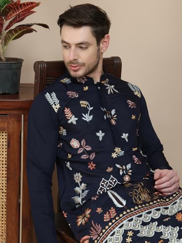 Image of Jompers Floral Embroidered and Sequins Kurtas (Navy Blue, XXL)