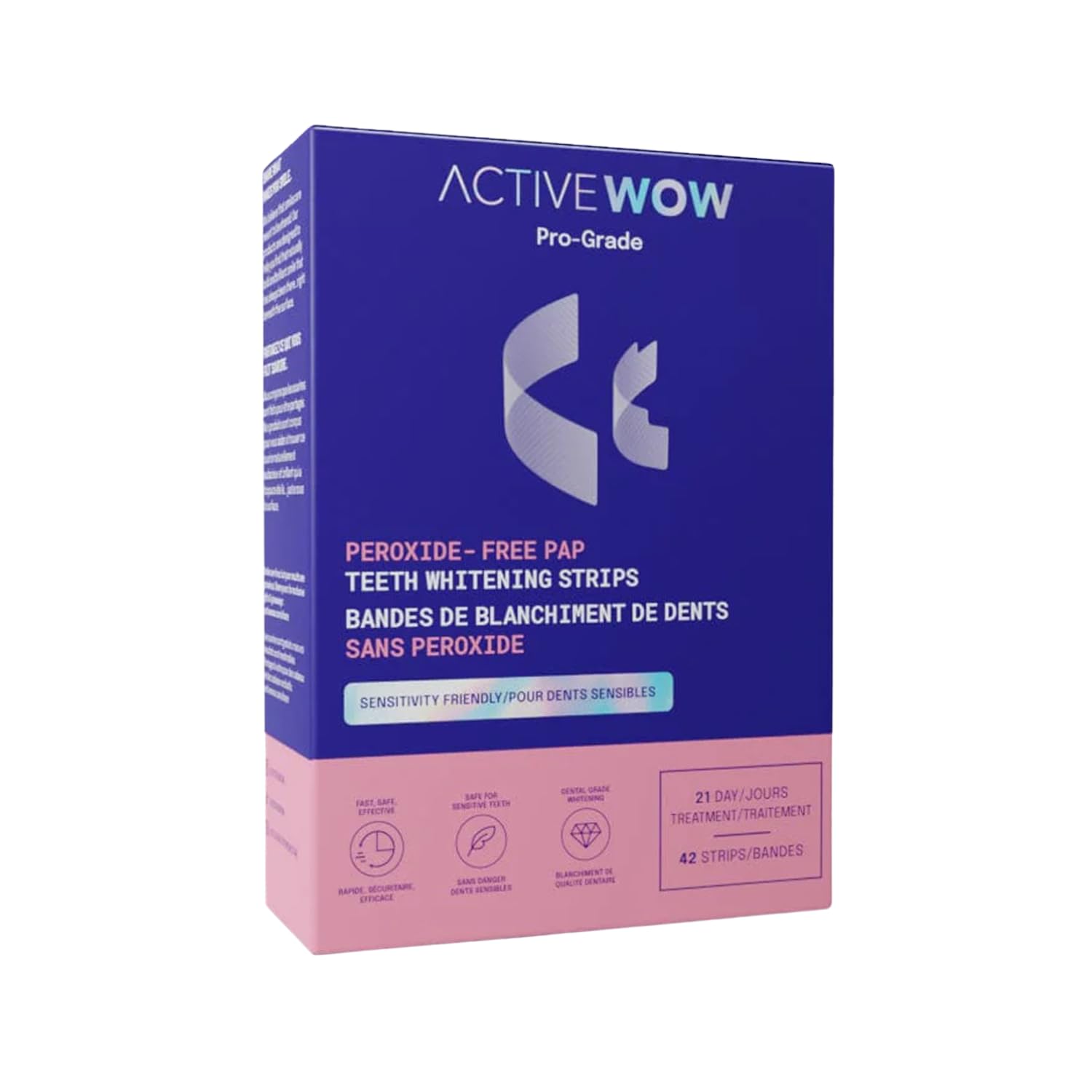 Active Wow 24k White Teeth Whitening Strips - Sensitive Teeth Whitening - 21-Day Kit, 42 Whitener Strips