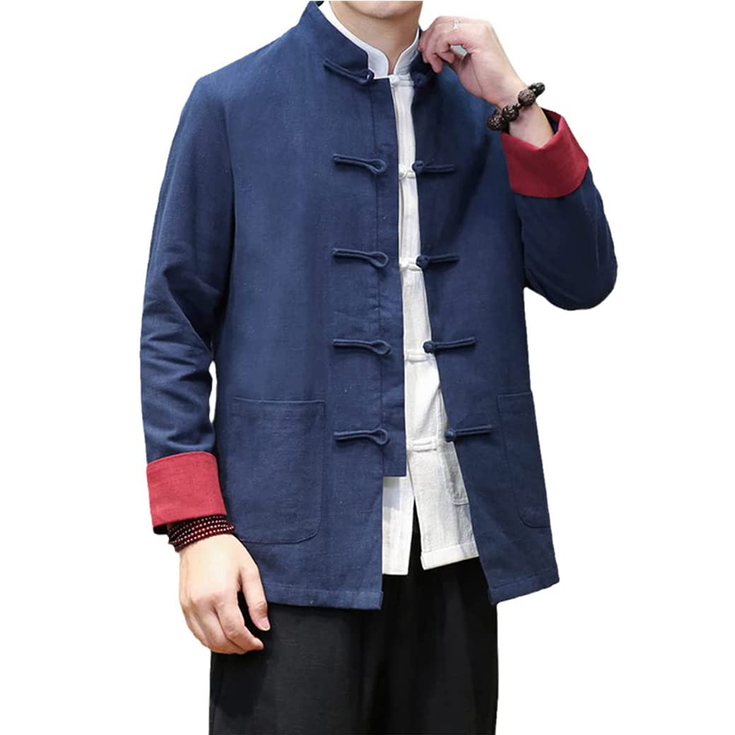 Giacca Uniforme di Cotone Tai chiude per Piumino da Uomo Hanfu Vestiti di Arti Marziali Cinesi Tradizionali Kung fuform Blue-XXL
