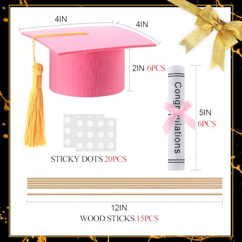 Image of Breling 12 Pcs Pink and Gold Graduation Centerpiece Sticks Felt Graduation Scroll Diploma and Grad Cap with Tassel Decor 2026 Table Toppers Centerpiece Party Supplies for Grad Party Decorations