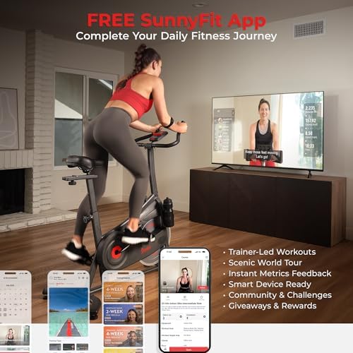 Sunny Health & Fitness Nova Smart Indoor Cycling Bike – Magnetic Resistance Exercise Bike with SunnyFit App, Quiet Belt Drive & Compact Home Cardio Bike for Beginners - 1