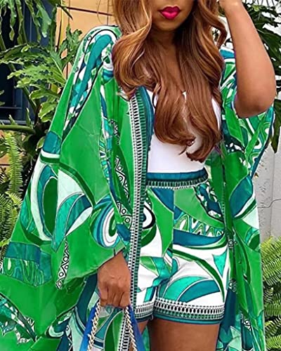 Two Piece Vacation Outfits for Women Sexy Beach Cover Up Long Sleeve Open Front Cardigan Shorts3