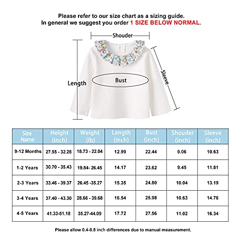 Pureborn Toddler Girls Blouses Floral Collar Long Sleeve Cotton Spring Fall Tee Tops White 4T #TOP4