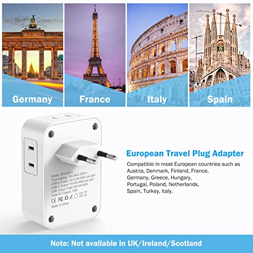 European Travel Plug Adapter, Auoplus International Power Plug Adapter With 3 Usb Ports (1 Usb C), 4 Ac Outlets Cruise Ship Essentials For Us To Most Of Europe Spain Italy France Germany #TOP2