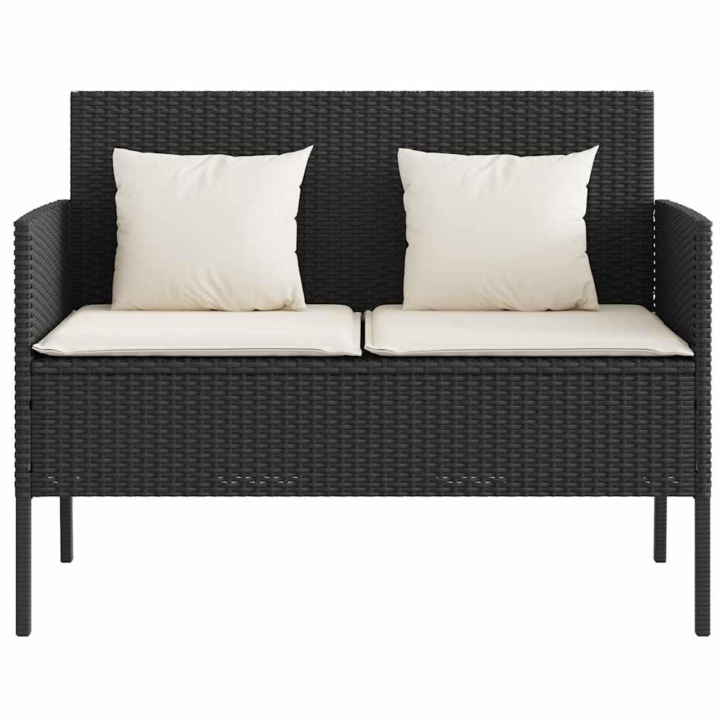 SYDE Banco de Jardín Ratán Sintético Negro con Almacenamiento | Asiento Exterior con Cojín Acolchado, Bolsa Impermeable, Apertura Segura con Resorte de Gas