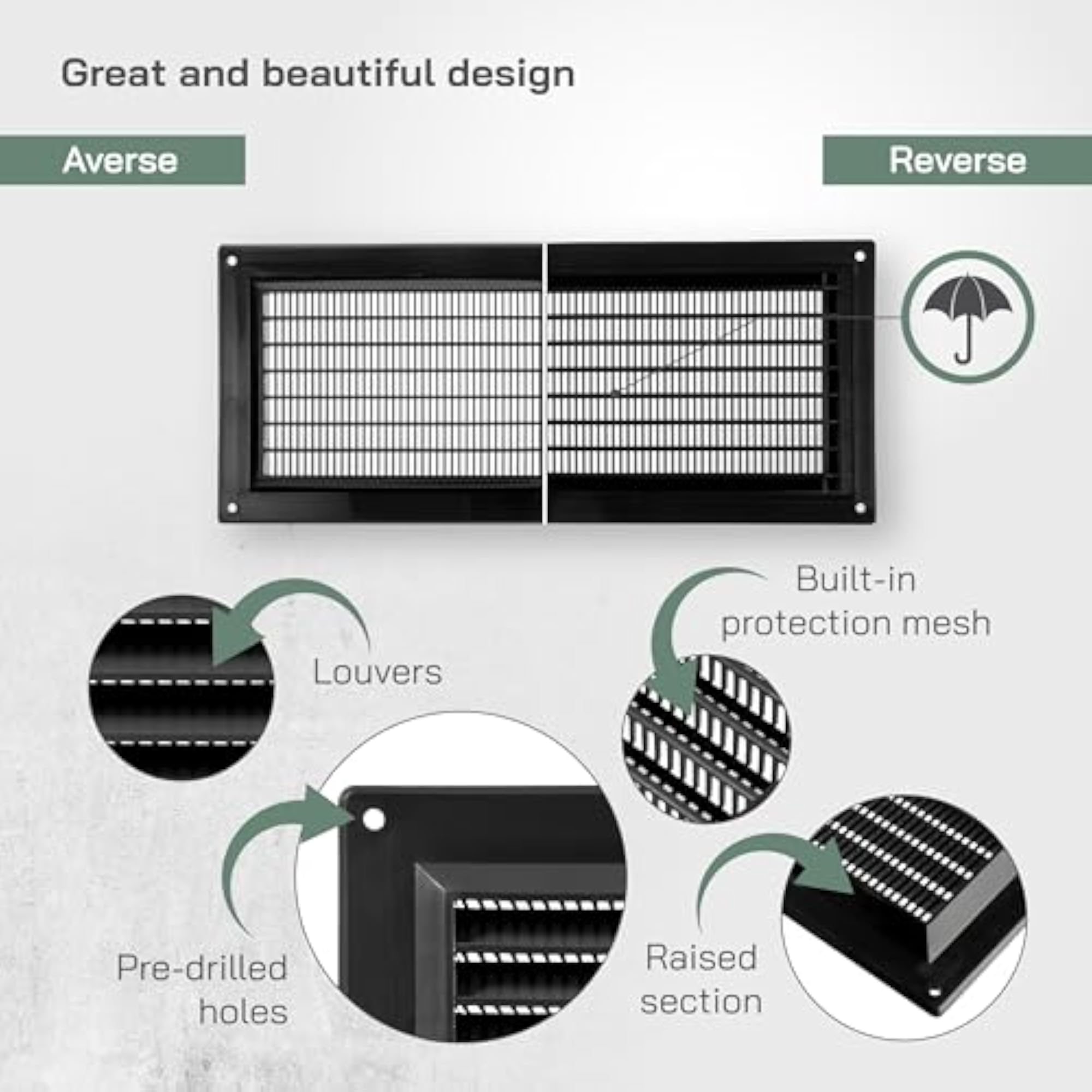 Black Plastic Air Return Cover, Rectangular Ventilation Register