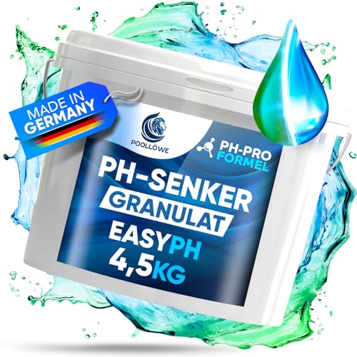 PoolLöwe pH Minus Granulat mit [ph-Pro Formel] 4 5kg I pH Senker Pool extra Sicher & Effizient dank pH-Wert Stabilisator I pH Wert Senker für Pool & Whirlpool | Pool pH Minus Granulat pH- Regulierung