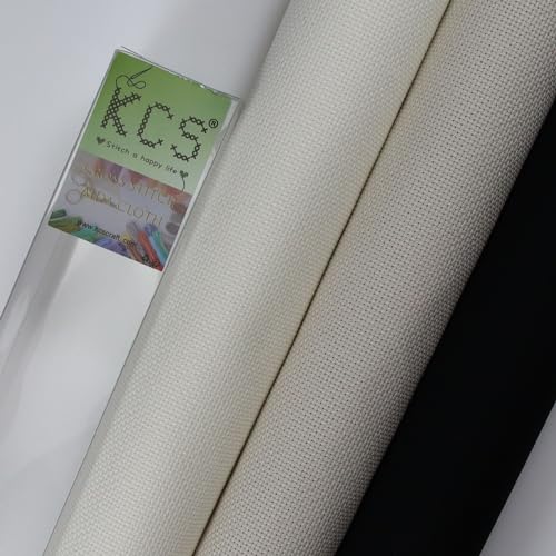 Image of KCS 3 pc of 15 inch x 18 inch(38cmx45cm) Counted Cross Stitch Cotton Aida Cloth Needlework Rolled Fabric Box,18CT,Antique White+Pearl Grey+Black