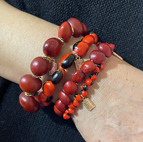 Image of EVELYN BROOKS Classic Stretchy Adjustable Beaded Bracelet for Women 6.5 inch - 7.5 inch w /Meaningful Good Luck Huayruro Seeds Beads - Great Gifts for Mom, Daughter, Sister, Aunt, Girlfriend