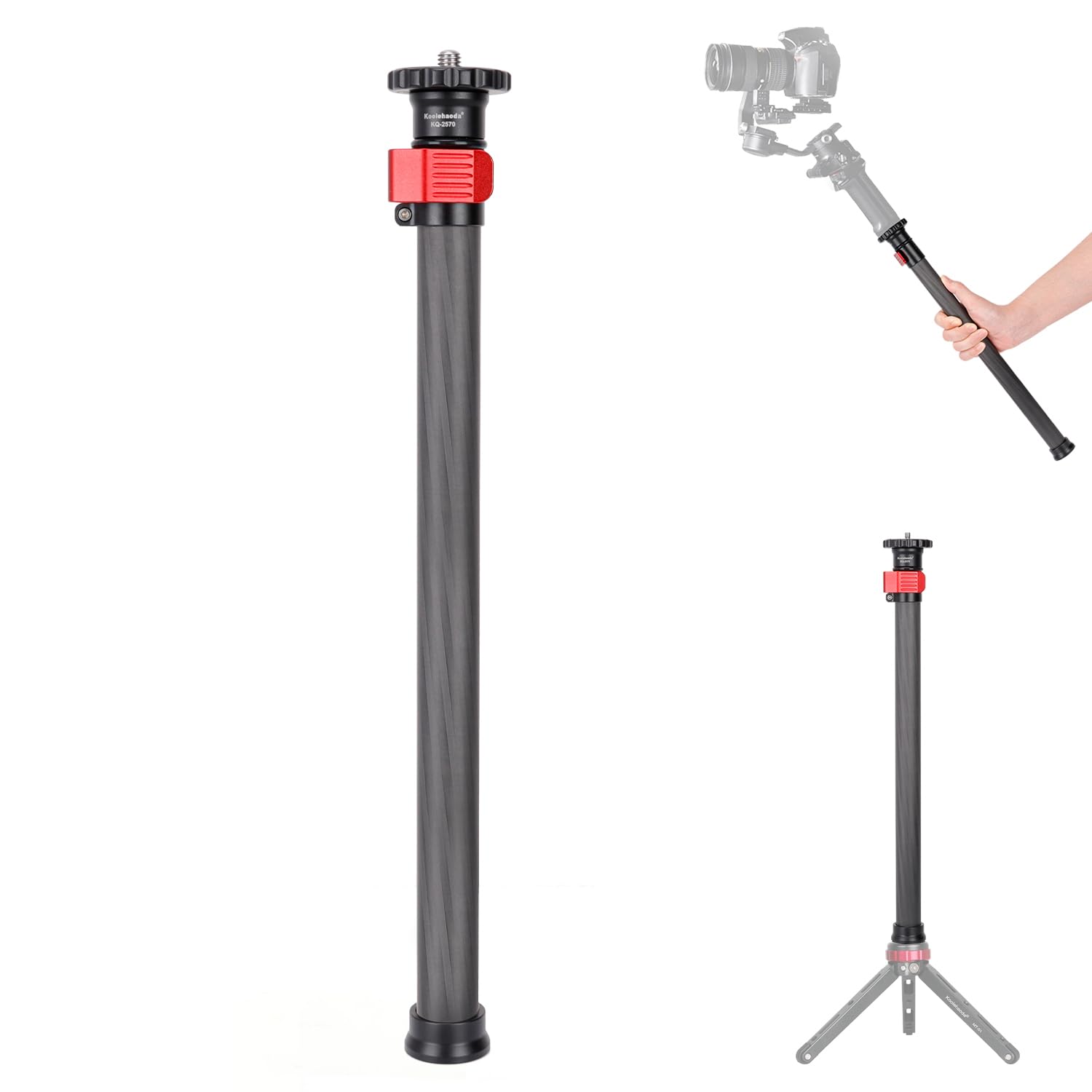 Koolehaoda Tube d'extension 70cm Rallonge de Trépied Télescopique en Fibre de Carbone avec vis de 1/4" à 3/8" pour Appareils Photo, Trépieds, Monopodes, Charge maximale de 15 kg
