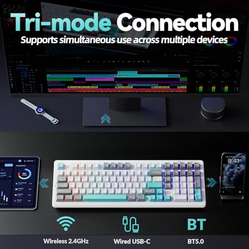 Image of LINGBAO K98 - 96% Mechanical Keyboard Wireless,10000mAh Battery,Wireless Gaming Keyboard BT5.0 /2.4G /USB-C, Gasket Hot Swappable,RGB Backlit, Creamy Sounding Keyboards with Number Pad for Win /Mac /PC