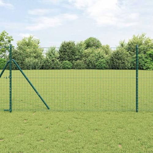 Valla de estacas con postes, color verde, 1,4 x 10 m, de acero, para jardín, valla de seguridad