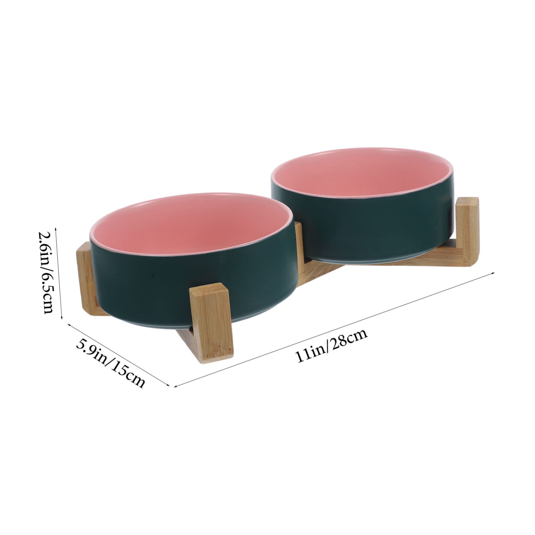 Toyvian Keramik Katzennapf mit Rutschfestem Holzständer Doppelte Futterschalen in Grün und Rosa Abnehmbar und Leicht zu Reinigen Kleines Haustier Futterbehälter für Katzen und Kleine