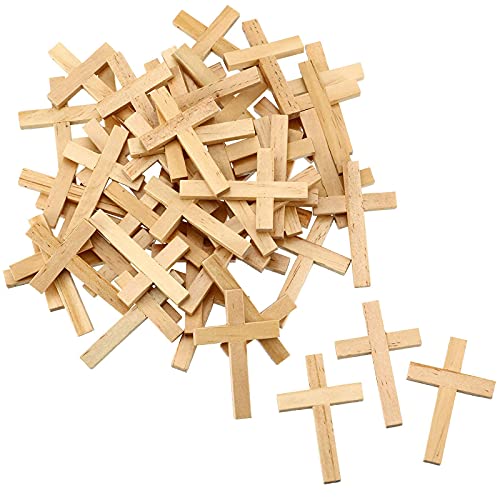 meekoo 24 Pcs Natural Wooden Cross Pendants Mini Cross Beads Bulk for DIY Crafts Jewelry Making (Wood Color 1.57 x 2.36 x 0.2 Inch)