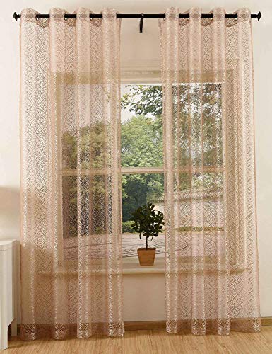 Gardinenbox 203522 Lot de 2 Rideaux en Maille avec œillets Couleur Unie Transparent Taupe 245 x 140 cm