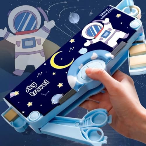 Image of Storio Space Theme Pencil Box for Kids, Boys & Girls, School Pencil Case with Magnetic Lock, Space & Unicorn Themes