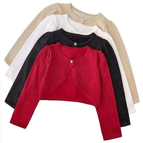 Toddler Girls Long Sleeve Sparkle Bolero Cardigan Baby Kids Button Closure Knitted Shrug Cropped Sweaters Tops4