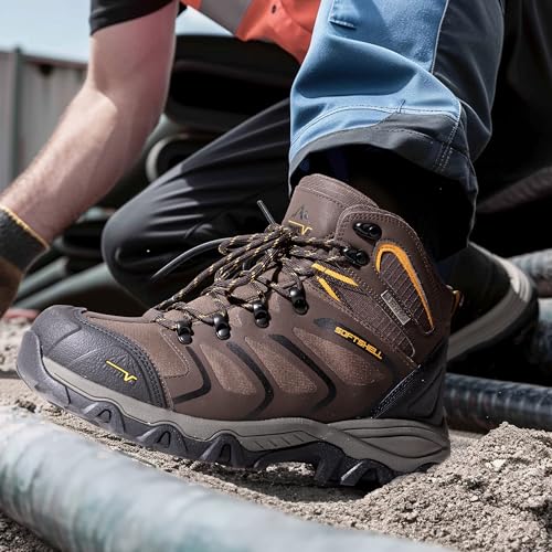NORTIV 8 NORTIV 8 Waterproof Work Boots for Men Steel Toe Safety Construction Boots ARMADILLO-STL,Size 11,Brown/Black/Tan,160448_M-STEEL
