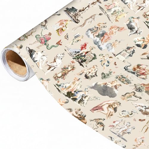 Pineraap Vintage Greek Mythology Wrapping Paper Roll - 17Inch x 16.4Feet - Ancient Gods Goddesses Theme Gift Wrap for Themed Parties,Weddings,Birthdays