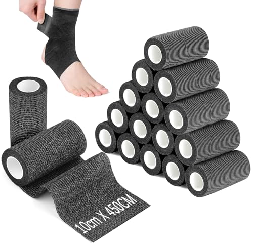 Ziamzra Venda Cohesiva 10 cm x 4,5 m Vendaje Autoadhesivo 12 Rollos Tape Crossfit Negra Cinta Cohesiva Respirable Tape Vendaje Deportivo Venda Elastica Adhesiva para Pies Tobillos Muñeca Brazos