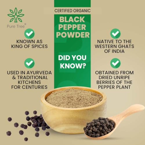 Image of Pure Tree Certified Organic Black Pepper Powder | 5 Kg / 5000 g | Kali Mirch Powder | Black Peppercorn Kaali Mirch | Aromatic Black Pepper Seeds Powder | Miriyalu Powder Spices