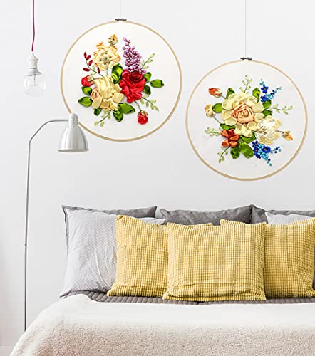 Image of Gogobear Silk Ribbon Embroidery Spring Flower Blooming Kit DIY Wall Decor | Stamp Silk Ribbon Embroidery Kit With Instruction, For Home Wall Decor, Handmade DIY Wall Decor
