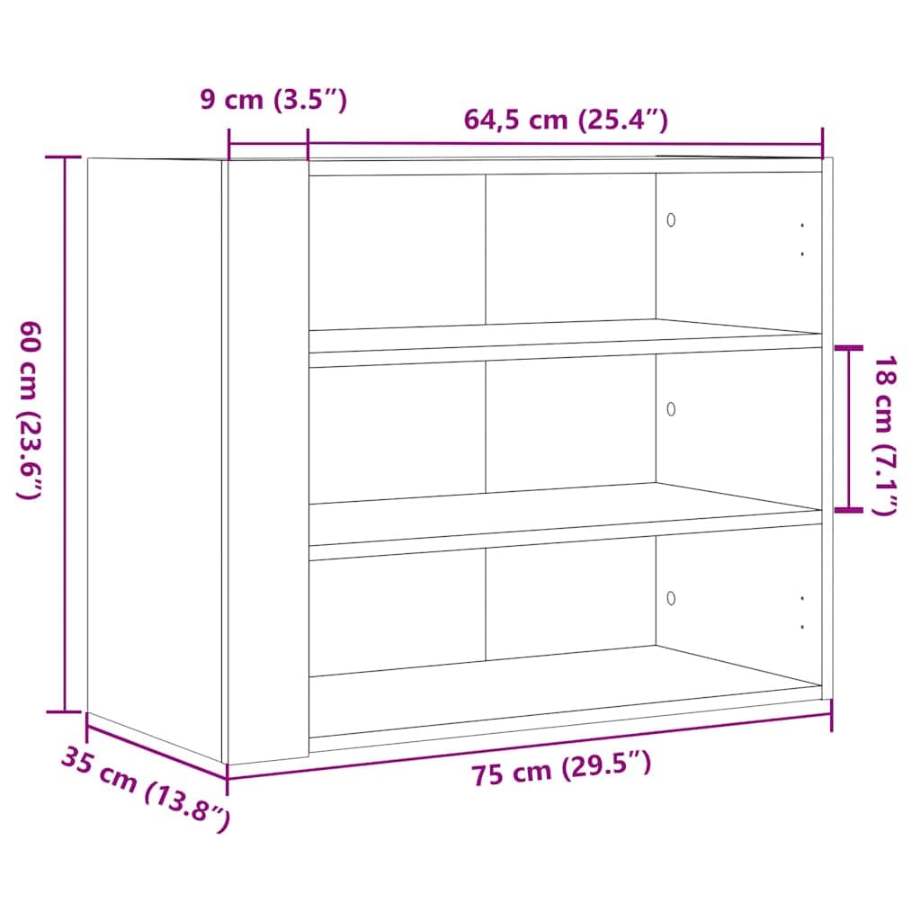 Scaffale da parete in rovere Sonoma, 75 x 35 x 60 cm, mensola sospesa con tre ripiani, montaggio a parete, per soggiorno, cucina, bagno, per ordine e spazio