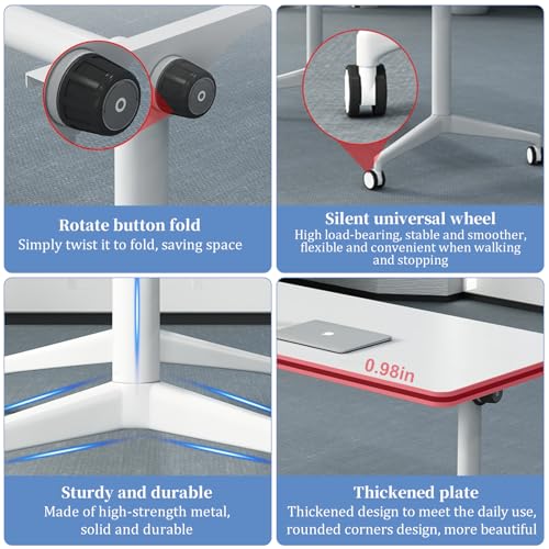 Mesa de oficina plegable, mesa de entrenamiento móvil con ruedas, mesa de conferencias, diseño moderno abatible, ideal para oficinas y espacios de reunión