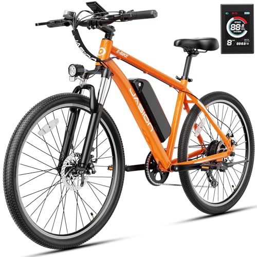 Jasion EB5 Electric Bike for Adults with Peak 1000W Brushless Motor, 40Miles 20MPH Commuting Electric Mountain Bike with 500Wh Removable Battery, 7-Speed, 26' Tires and Front Fork Suspension