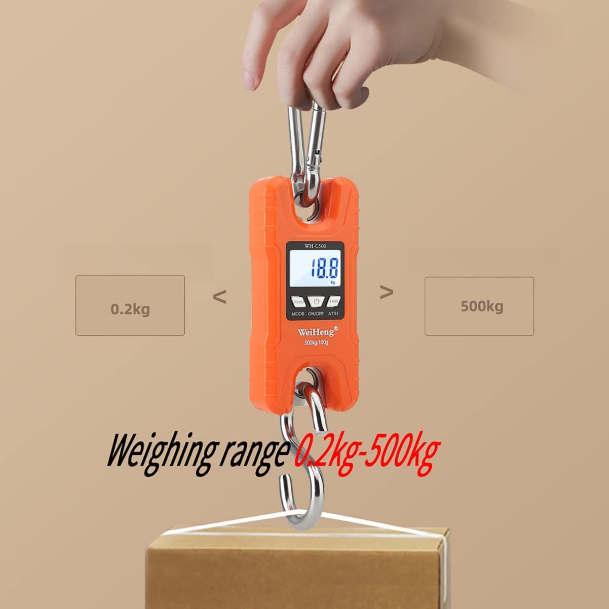 Gepäckwaage, Kofferwaage, 500 kg Mini-Kranwaage, tragbare 1000 Pfund, robuste digitale Hängewaage mit LCD-Display (Farbe: Schwarz, Größe: 500 kg/200 g) (Farbe: Oranje, Größe: 500 kg/2