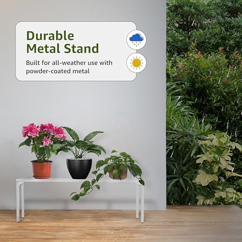 Image of Amazon Brand - Solimo Metal Plant Stand (Set of 4, White) - Powder-Coated Iron, Heavy-Duty, Corrosion-Resistant, Indoor & Outdoor Use, 20x60x20 cm, Holds up to 50 kg