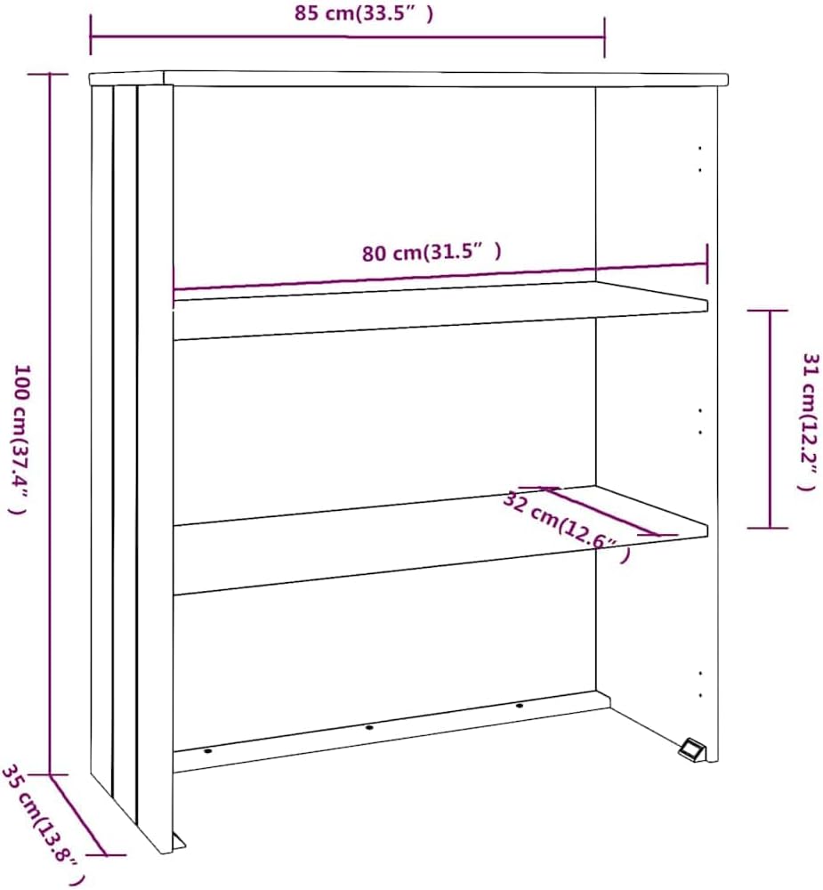 Solid Pine Wood Highboard Top with Two Shelves, White MDF Medium for Ample Storage and Rustic Style, Durable Easy Maintenance Wall-Mounted Furniture