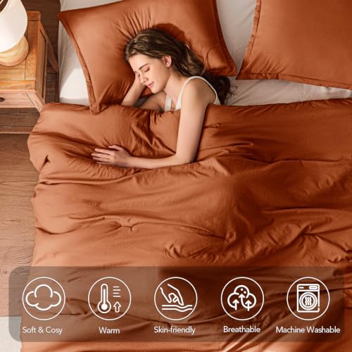 Image of Twin Comforter Set Prewashed Lightweight Quilted Bedding for All Season | 2PCS Terracotta Breathable Down Alternative Bedding Set with 1 Solid Comforter (68 inchx90 inch) and 1 Soft Pillowcases (20 inchx26 inch)