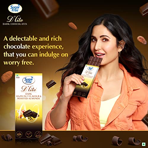 Image of Sugar Free D'lite Hazelnut & Almonds Dark Chocolate Bar, 80 Grams (Pack of 6)