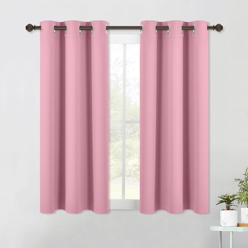 NICETOWN Rouge Pink Kitchen Blackout Short Curtain Panels for Bedroom, 2 Panels, W42 x L45 -Inch, Thermal Insulated Grommet Top Blackout Draperies and