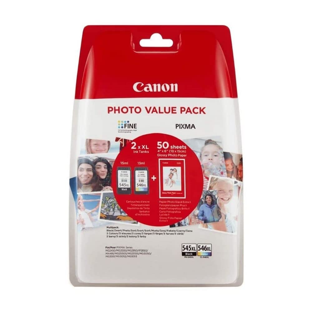 Canon 8286B006 PG-545XL/CL-546XL Wkłady Atramentowe do Drukarek z Papierem Fotograficznym, CMYK, 1 Zestaw/XL