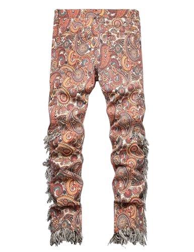 Men Bandana Print Tassels Multi Pockets Cargo Pants2