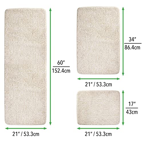 Mdesign Non-Slip Microfiber Polyester Rectangular Spa Mat/Bath Rugs, Plush Heathered Water Absorbent Accent Rug For Bathroom Vanity, Bathtub/Shower, Machine Washable, Set Of 3 - Linen/Tan #TOP2