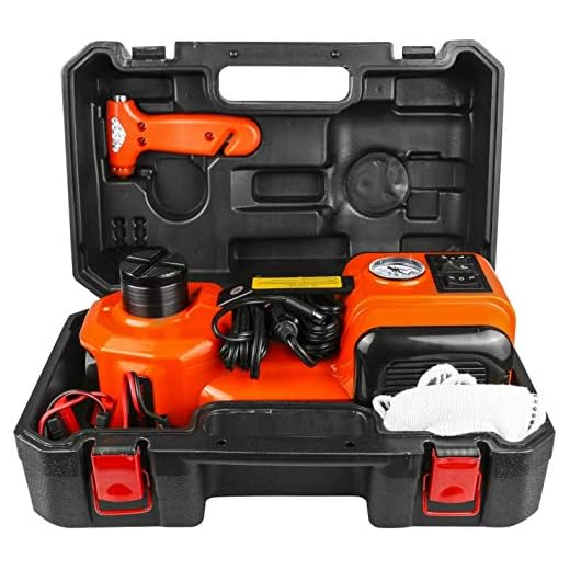 BELEY 5Ton Elektrisk Hydraulisk Domkraft - 3-i-1-set 12V Från LED Lift Jack Reparationsverktyg Lyftverktyg för Däckpumpen för Nödreparationer Lyftområde 13,5–36 cm