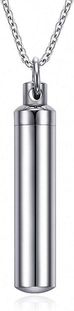HafritaMen Capsule Pendant Necklace Silver Open Cylindrical Pendants Stainless Steel Remembrance Pill Filler Kit