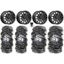 Bundle - 9 Items MSA Fang 14" Wheels Black 27" Moto MTC Tires [4x156 Bolt Pattern 3/8x24 Lug Kit]